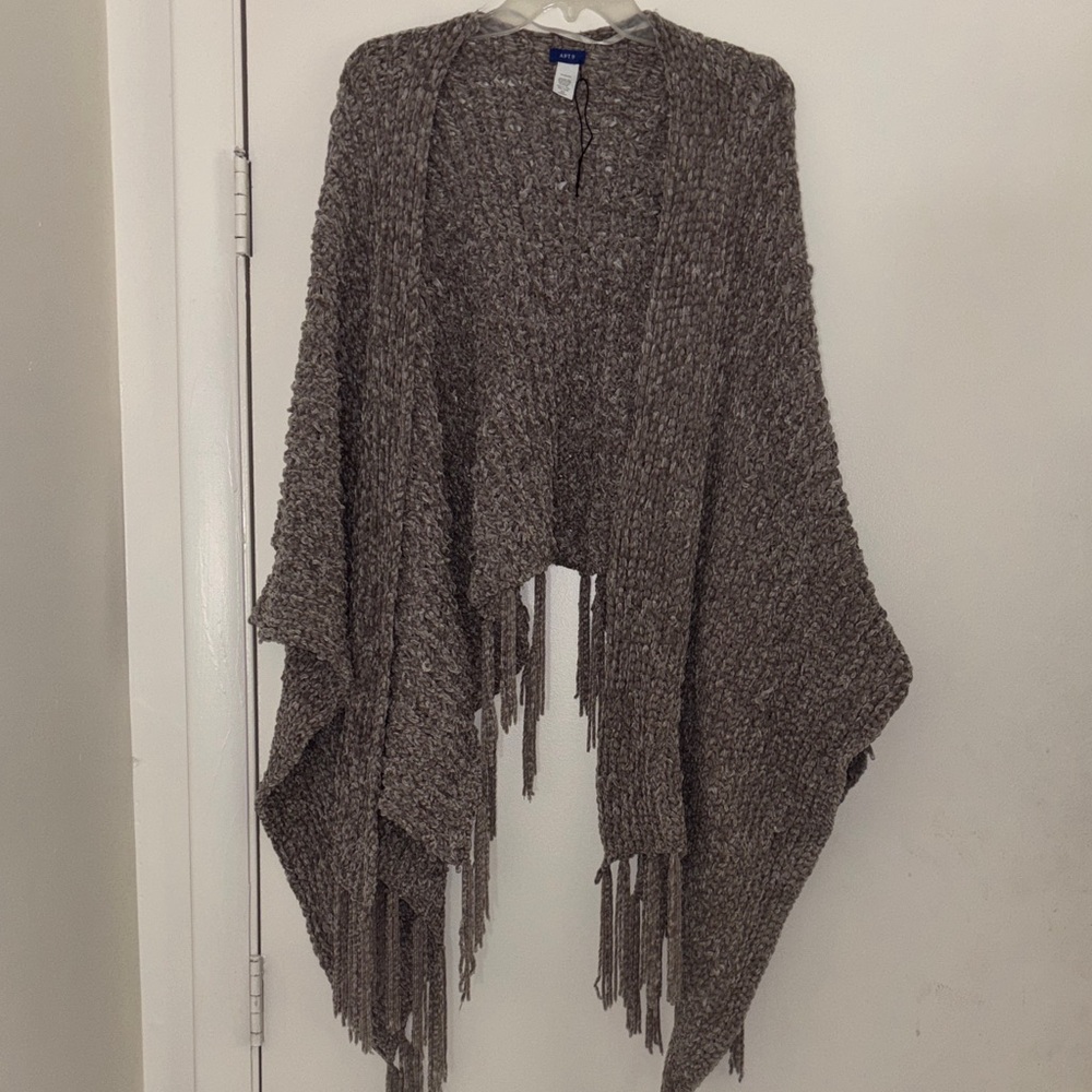 Apt. 9 Taupe Knit Fringe Open-Front Poncho